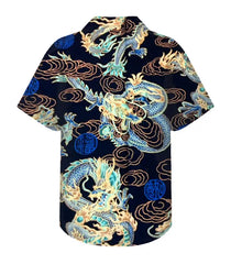 Men's Summer Fashion Dragon Print Short Sleeve Button Down Shirt S-3XL Plus Size Chinese Dragon Style Streetwear Overshirt Tops