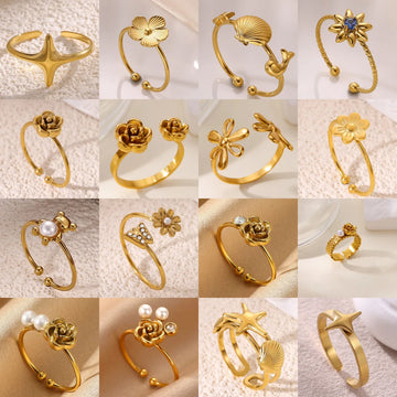 Proposal Anillos For Women Cute Rose Flower Blossoms Gold Color Ring Romantic Anniversary Stainless Steel Jewelry Wedding Gift