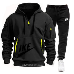 2024 Spring and autumn men jogging fitness leisure sportswear suit new multi-pocket zipper hoodie + sweatpants two-piece set