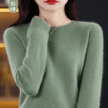 100% Merino Wool O-neck Long-sleeved Pullover Women's Basic Knitted Tops Women's Clothes New Solid Color Sweater Women