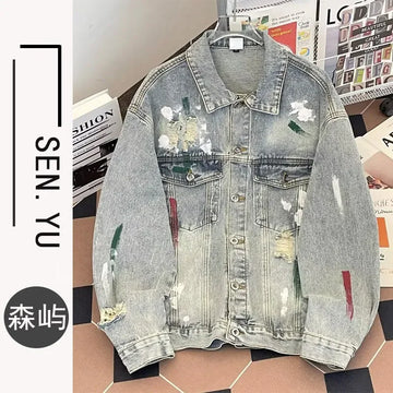 Vintage Denim Coat Female 2025 New Spring And Autumn Fashion Men Women Couple Jeans Jacket Casual Loose Cowboy Outerwear T886