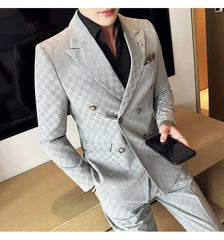 (Jacket+Pants) 2 Pieces Blue Apricot Business Party Men Suits Double Breasted Formal Style Custom Made Wedding Groom Tuxedos