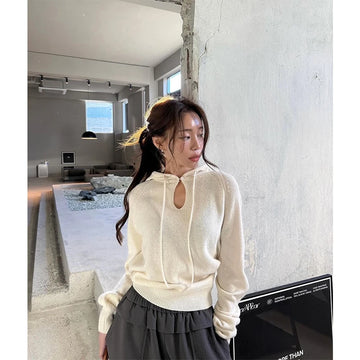 MEXZT Hooded Black Sweater Women Streetwear Long Sleeve Knitted Pullovers Fashion Hollow Out Knitwears Winter Casual Jumpers New