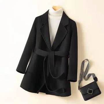 Autumn Winter New Double Cashmere Wool Jacket Women Fashion Pocket Long Sleeves 100% Woolen Coat Female Loose Outerwear T1495