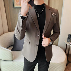 2024 Autumn Winter New Strap Decoration Suit Jacket for Men Fashion Slim Casual Business Blazers Groom Wedding Social Tailcoat