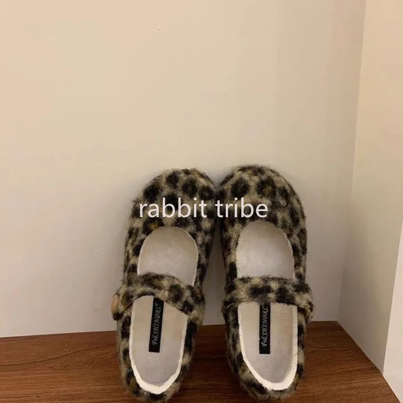 Square Toe Cosy Lambswool Ballet Flats Woman Warm Teddy Fur Mary Jane Shoes Ladies Brand Design Elegant Fluffy Plush Loafers