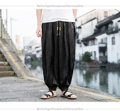 FGKKS 2023 Outdoor Brand Pants For Men Lce Silk Dragon Dark Flower Loose Bloomers High Quality Wide Leg Casual Pants Male