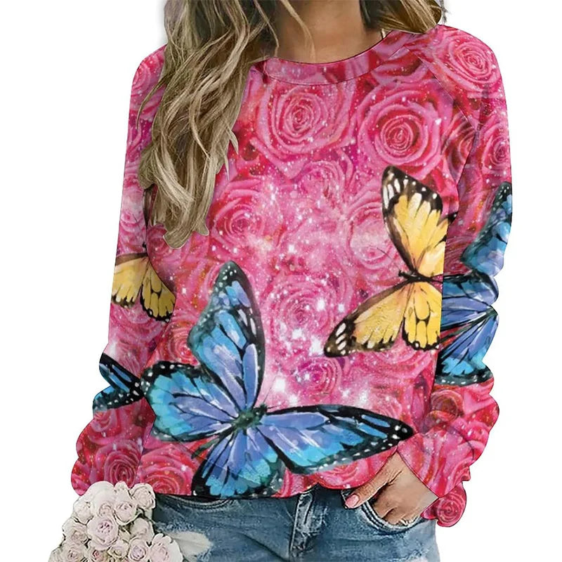 Butterfly Pattern 3D Print Hoodies Women Sweatshirts Long Sleeve Y2k Hoodie Streetwear Oversized Pullovers Tops Woman Clothing