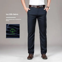 Men's Casual Trousers Business Formal Ice Silk Pants Summer Thin Straight-leg Loose-fit Pants For Middle-aged Men