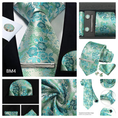 100% Silk Necktie Paisley Floral Mens Tie Top Quality Business Tie Pocket Square Tie Clip Cufflinks Set Classic For Men Gift Box