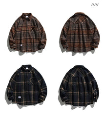 Japanese Vintage Plaid Thick Cargo Shirts For Men Clothing Harajuku High Quality Casual Coat Korean Streetwear Loose Shirt Male