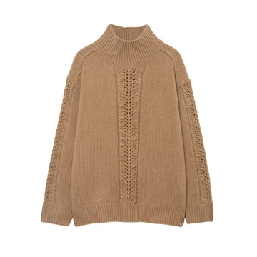 2025 Winter New Women's Casual Fashion Simple Versatile Stand Collar Loose Long Sleeve Wool Knit Sweater
