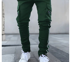 Mens Brand Gym Joggers Cargo Pants Multi-Pocket Reflect Straight Sports Fitness Casual Clothing Fashion Trousers Sweatpants