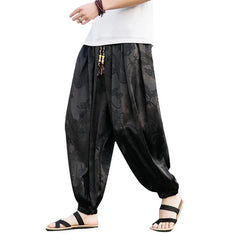 FGKKS 2023 Outdoor Brand Pants For Men Lce Silk Dragon Dark Flower Loose Bloomers High Quality Wide Leg Casual Pants Male