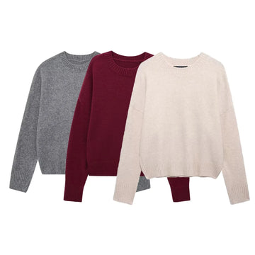HH Autumn Winter Women Gray Pullover Sweaters Female Long Sleeve Loose Knit Jumper O-Neck Knitted Oversized Outerwear