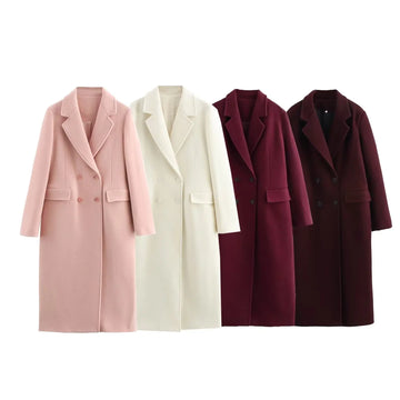 Women Turn-Down Collar Long Sleeved Double Breasted Overcoat Female Autumn Winter Solid Long Coat High Street Casual Wool Coat