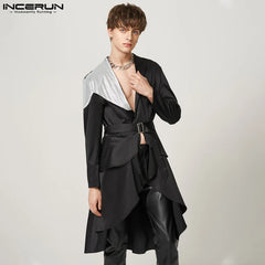 INCERUN Tops 2023 American Style Handsome Men Fashion Flash Splicing Swallowtail Blazer Casual Party Male Long Sleeve Suit S-5XL