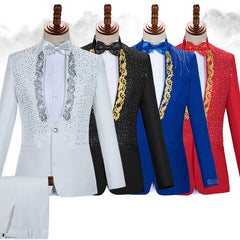 White Wedding Groom Suits Pants Men Slim Fit One Button Sequin Embroidery Tuxedo Suit Men Peak Lapel Stage Costume Traje Hombre