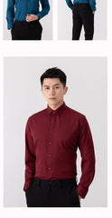 New Men's Solid Color Business Shirt Formal Fashion Thin Classic Basic Casual Slim White Long Sleeve Social Shirt Brand Clothes