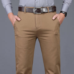 4 Colors Classic Style Men's Brown Business Straight Casual Pants Solid Stretch Cotton High Waist Office Trousers Male Brand