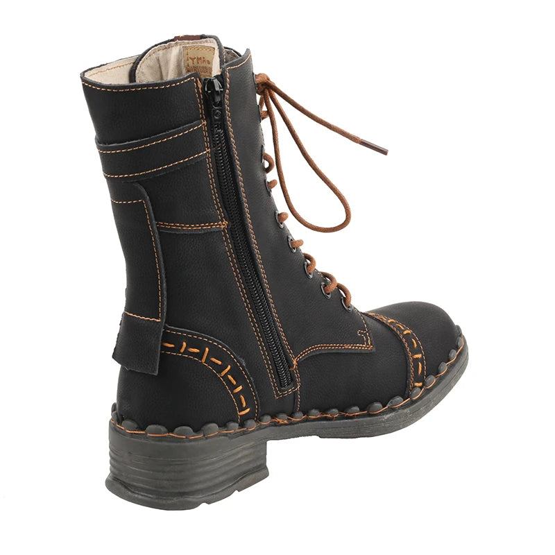 Women's Autumn Winter Vintage Fashion Solid Color Leather Boots TMA EYES New Collection Comfortable Casual Footwear