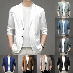 Men Blazer Solid Anti-Wrinkle Ultra Thin Suit Jacket Spring Autumn Breathable Stretch Casual Suit Plus Size Lightweight Blazers