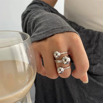 Punk Stainless Steel  Personality Irregular Three-layer Ball-Shape Rings for Women Fashion Simple Adjustable Rings GIft