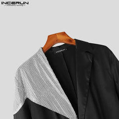 INCERUN Tops 2023 American Style Handsome Men Fashion Flash Splicing Swallowtail Blazer Casual Party Male Long Sleeve Suit S-5XL