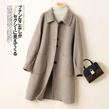 Autumn Winter New Double-Sided Cashmere Coat Women Mid-Length Doll Collar Korean High-End Loose Wool Jacket Female Overcoat T858