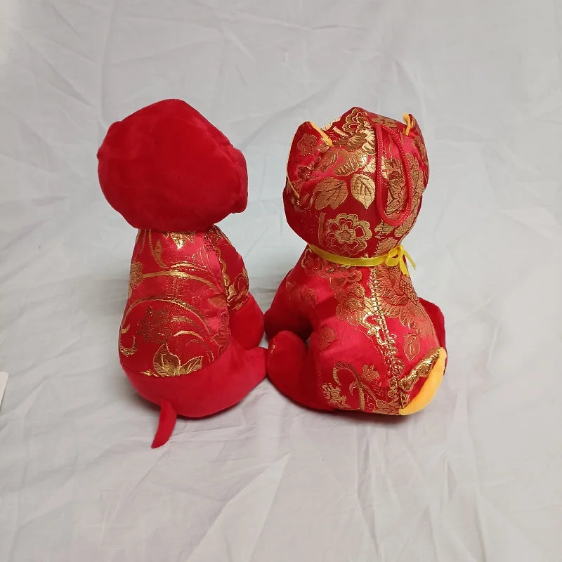 Lovely Red Dog Puppy Traditional Clothes Chinese Zodiac Cute Animal Soft Stuffed Doll Plush Toy Girl Boy Birthday Christmas Gift