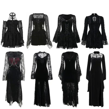 Halloween Gothic Grunge Punk Women Dress Long Sleeve Lace Slim Black Dresses 2026 New Y2K Harajuku Lolita Fairy Core Party Dress