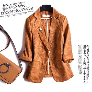 Spring Autumn Women Short Blazer Coat 2025 New Fashion Jacquard Seven-Sleeve Suit Jacket Ladies Casual Slim Ladies Outwear T1061