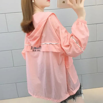 Women Hooded Sun Protection clothing Summer New Loose Breathable Jacket Fashion Thin Uv Protection Tops Female Outerwear T974