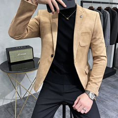 2023 Blazer Men's British Trend Premium Simple Business Elegant Fashion Casual Gentleman Slim Suit Deer Velv Jacket