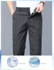 Summer Thin Plaid Formal Stretch Pants Men Slim Business Grey Black Casual Pant Fashion Male Clothing England Trousers