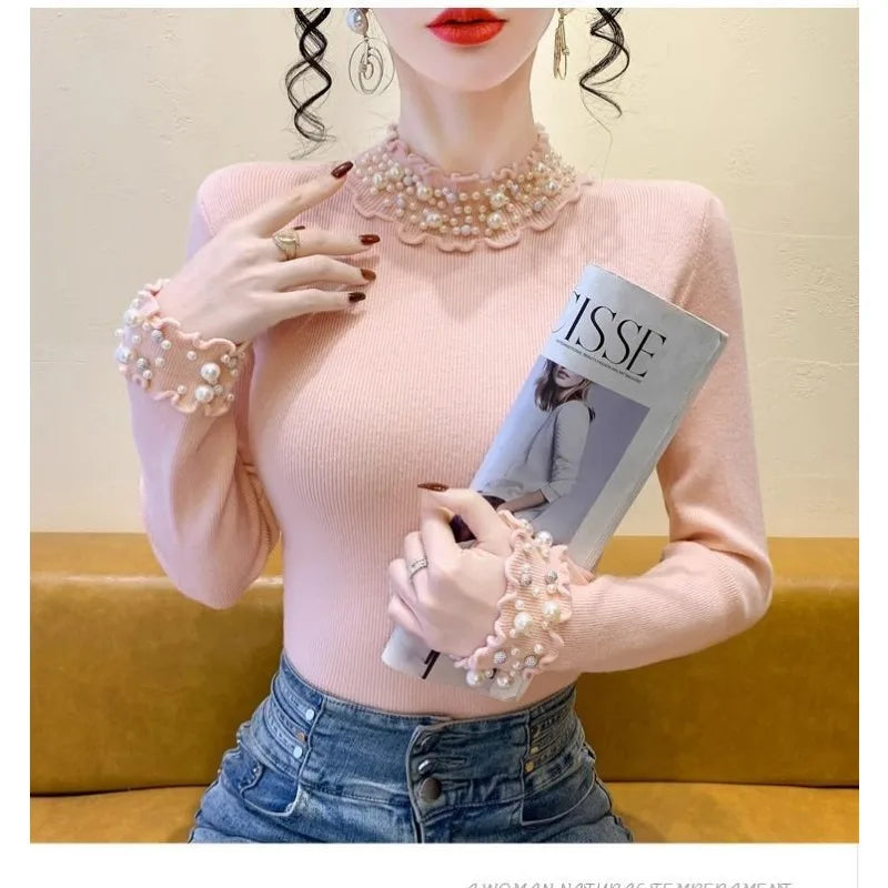 Sweet Fungus Ee Half Turtleneck Knitted Bottoming Shirt for Women Autumn Winter New Sweater Slim Fit