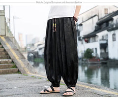 FGKKS 2023 Outdoor Brand Pants For Men Lce Silk Dragon Dark Flower Loose Bloomers High Quality Wide Leg Casual Pants Male