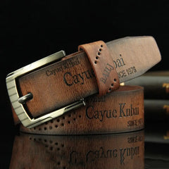 Men's Leather Belt Letter Print Luxury Classic Buckle Business Cowboy Vintage Waistband Alloy Belts