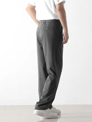 Summer Casual Pants Men Korean Fashion Banding Waist Drape Slacks Loose Suit Pants Male Grey Straight Trousers