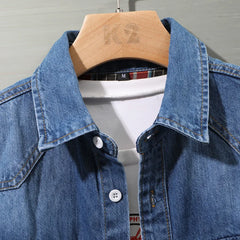 Denim Shirt Men Cotton Jeans Shirt Fashion Autumn Slim Long Sleeve Cowboy Shirt Stylish Wash Slim Tops Asian Size 4XL