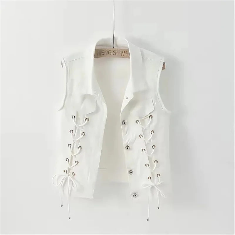 2025 Spring New Denim Vest Women Fashion Slim Vintage Jeans Sleeveless Jacket Short Casual Female Waistcoat outerwear Tops T377