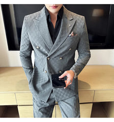 (Jacket+Pants) 2 Pieces Blue Apricot Business Party Men Suits Double Breasted Formal Style Custom Made Wedding Groom Tuxedos