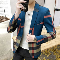 Men's Blazer 2021 Fashion British Style Contrast Plaid Stitching Pattern Striped Slim Casual High-quality Men's Clothing Jacket