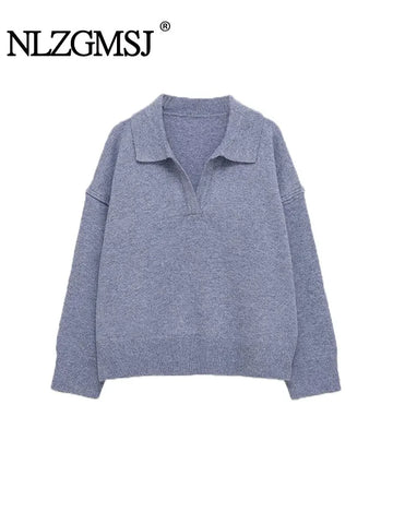 NLZGMSJ Autumn New Women's Clothing European And American Style Fashionable Loose POLO Collar Knit Basic Sweater