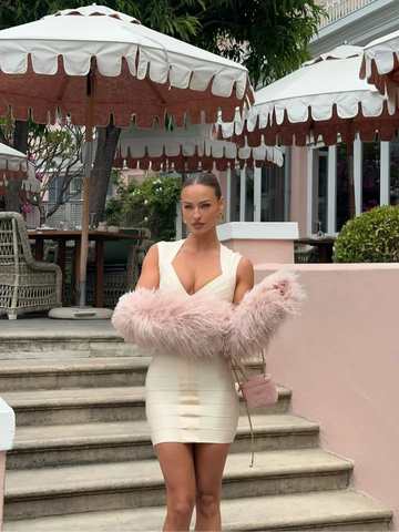 Women Chic V-neck Patch Knitted Dress Lady Fashion Waist Cinching Sleeveless Slim Sexy Solid Dresses 2026 Dinner Party Vestido