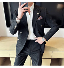 (Jacket+Pants) 2 Pieces Blue Apricot Business Party Men Suits Double Breasted Formal Style Custom Made Wedding Groom Tuxedos