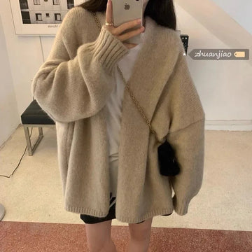 Women's Clothing Fashion All-match Solid Knit Cardigan Autumn Winter New Elegant Loose Long Sleeve Coat Lady Casual Sweaters