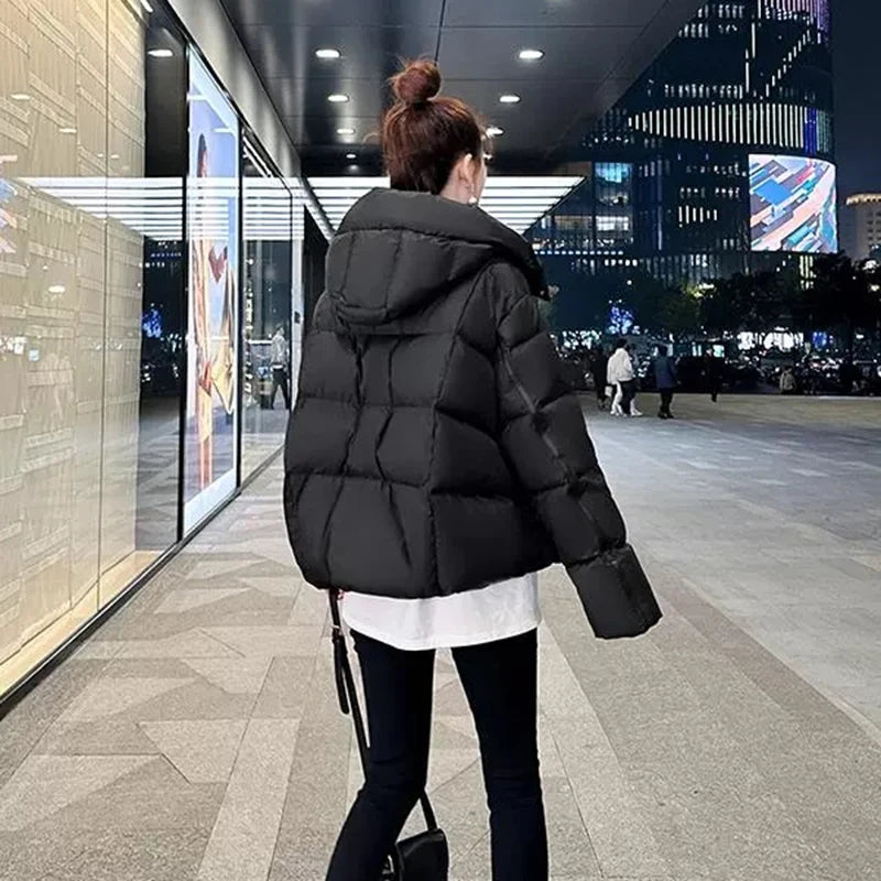 Women's Short down Cotton Jacket 2026 Winter Hooded Parka Loose Fit White Duck down Thick Warm Casual Outerwear
