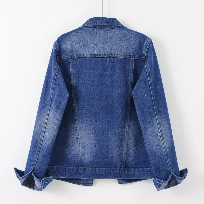 Loose Fit Casual Denim Jacket Women's Long Sleeve Turn-down Collar Retro Style plus Size Upper Apparel Korean Version Hot Sale O