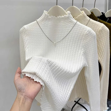 Knitted Sweater Women Pullovers New Long Sleeve Mock Neck White Knit Sweater Pullover Women Tops Sweaters Sueters De Mujer Q983